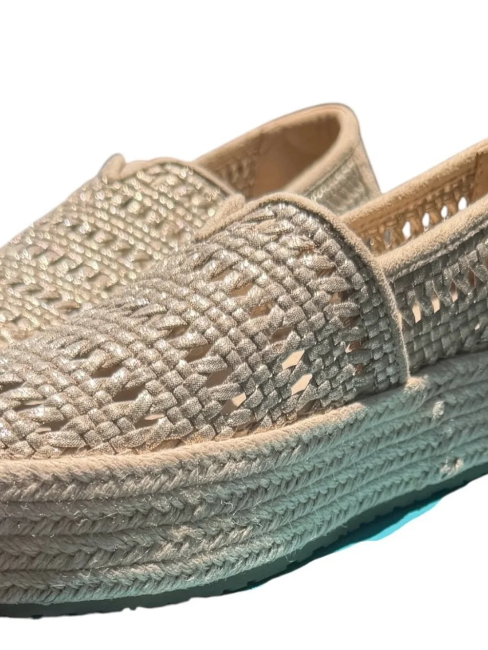 TOMS Valencia Champagne Metallic Basket Weave Platform Espadrilles NWT 8.5
